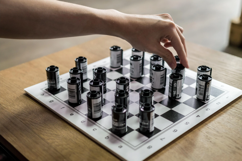 Photograph titled: film checkers