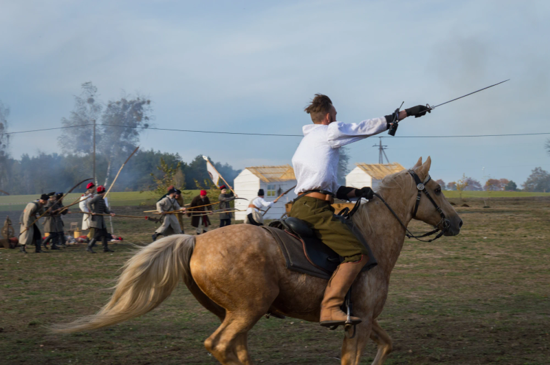 Photograph titled: horseback charge