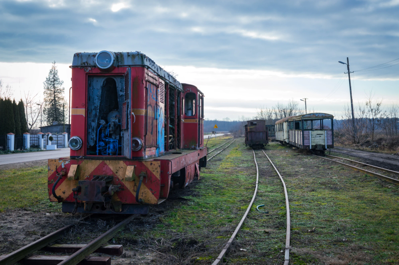 Photograph titled: narrow gauge junkyard