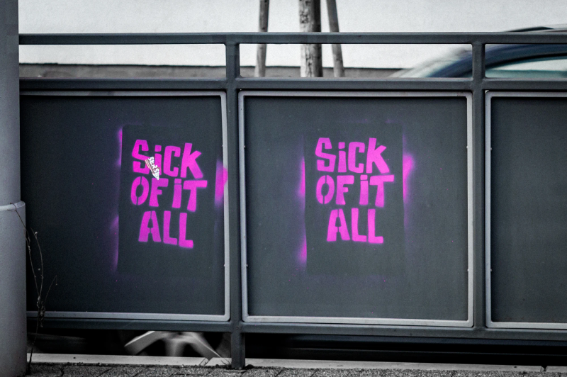 Photograph titled: sick of it all
