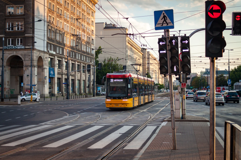 Photograph titled: warsaw tram kino femina